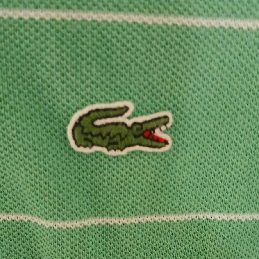 Lacoste Kids Polo in Green with White Stripes - Picture 3 of 5